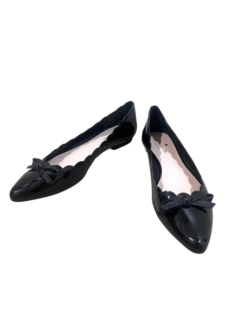 Kate Spade Shoes Womens Size 7.5M Black Patent Ballet Flats Bow Pointed Toe